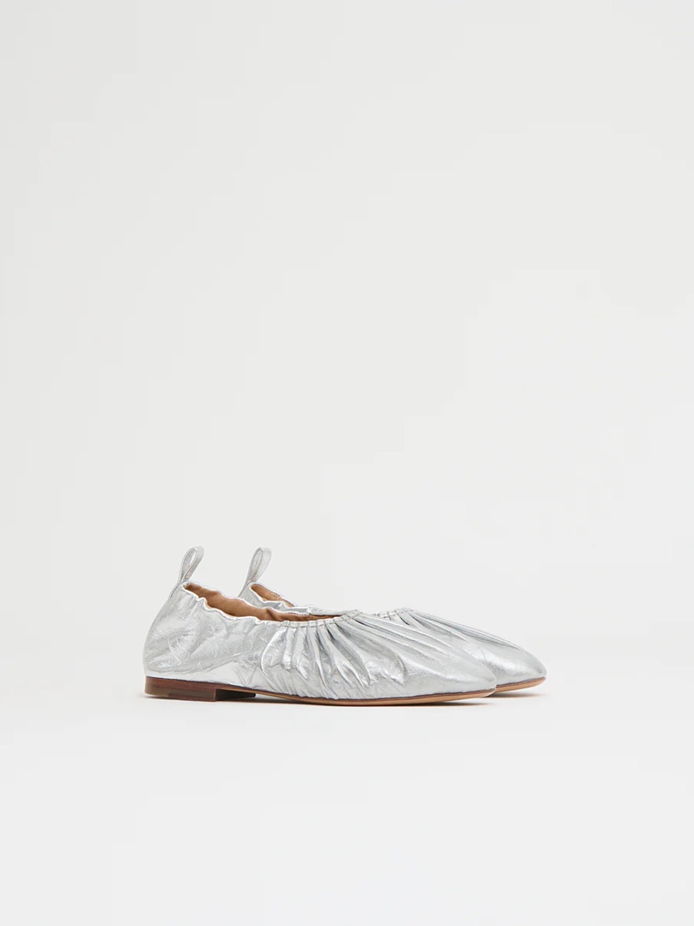 NWT Mansur Gavriel - Metallic Silver Ruched Ballerina Flat - Size 39.5
